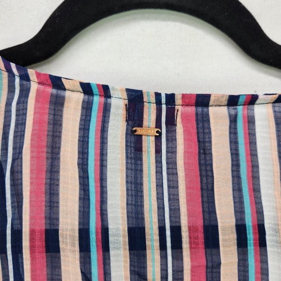 Guess Cropped Top Womens Large Sheer Long Sleeve Ruffle Striped Tie Front - Picture 6 of 9